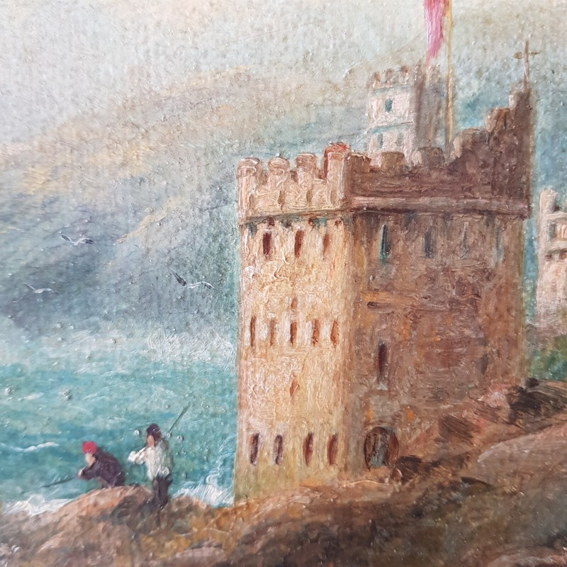 Felsige Küstenlandschaft mit einem Burg und Leuchtturm gallery