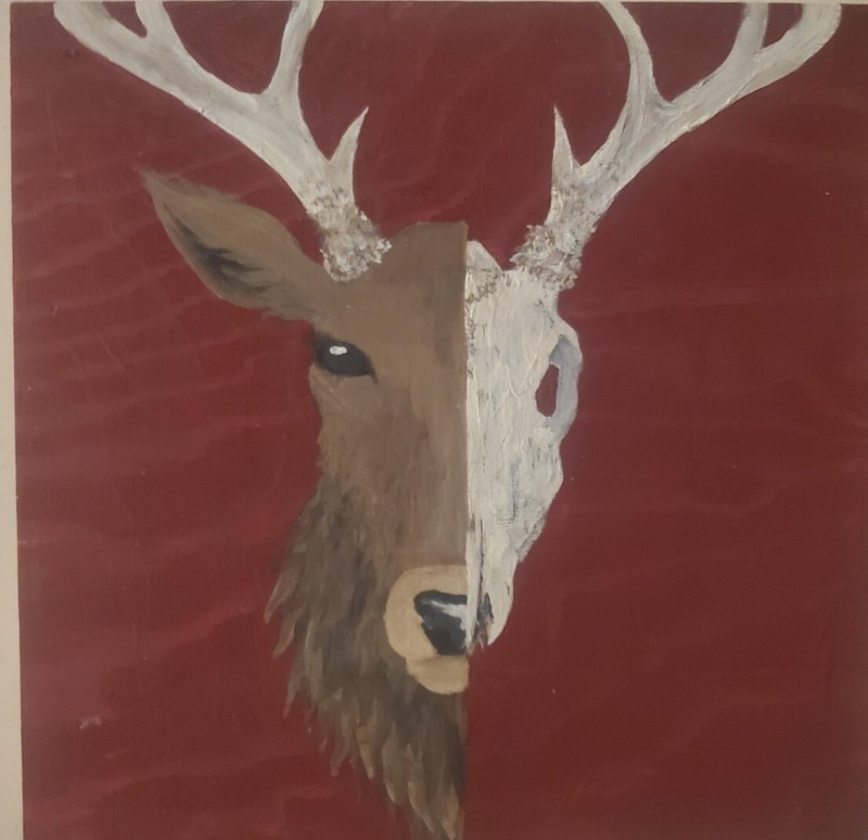 Deer Skull Painting Acrylic on wood