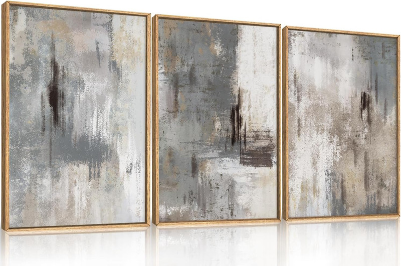Large Grey Beige Abstract Canvas Art - Modern Minimalist Wall Decor 16"x24 gallery