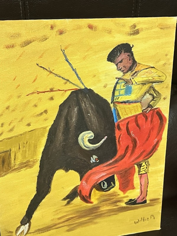 The Cape Pass Bullfighter Painting On Canvas Board By Willis Morrison 12 X 16