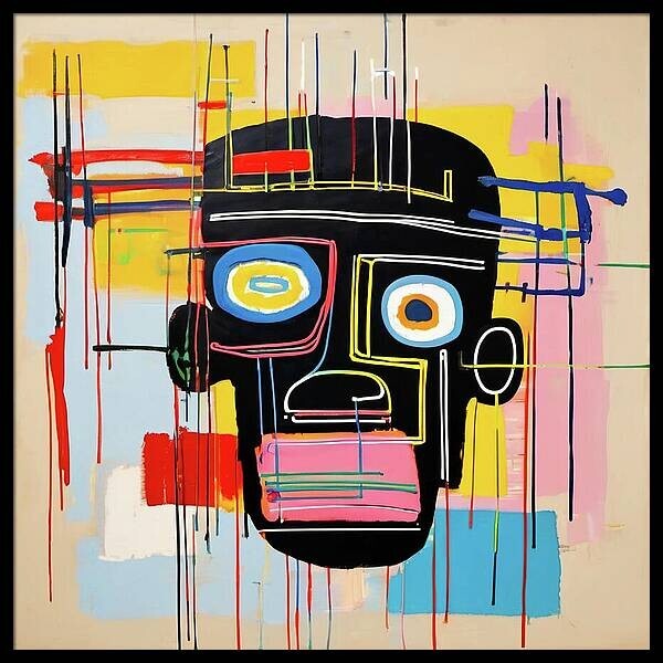 Display Piece!01 Pop Art Neon Expressionism Framed Black XXL 125x125cm