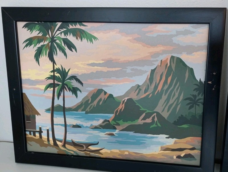 3 Vtg MCM Paint By Number Framed Pictures Beach, Tropical, Palm Trees gallery