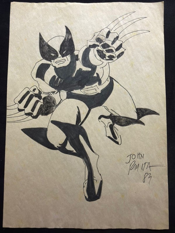 JOHN ROMITA drawing and painting on old paper signed stamped vintage