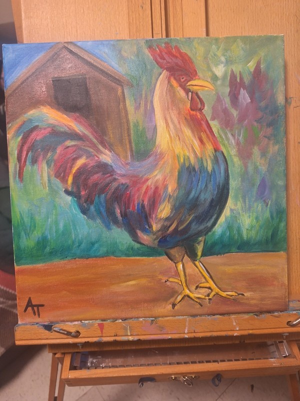 Expressionist Rooster Engery 12x12 Canvas gallery