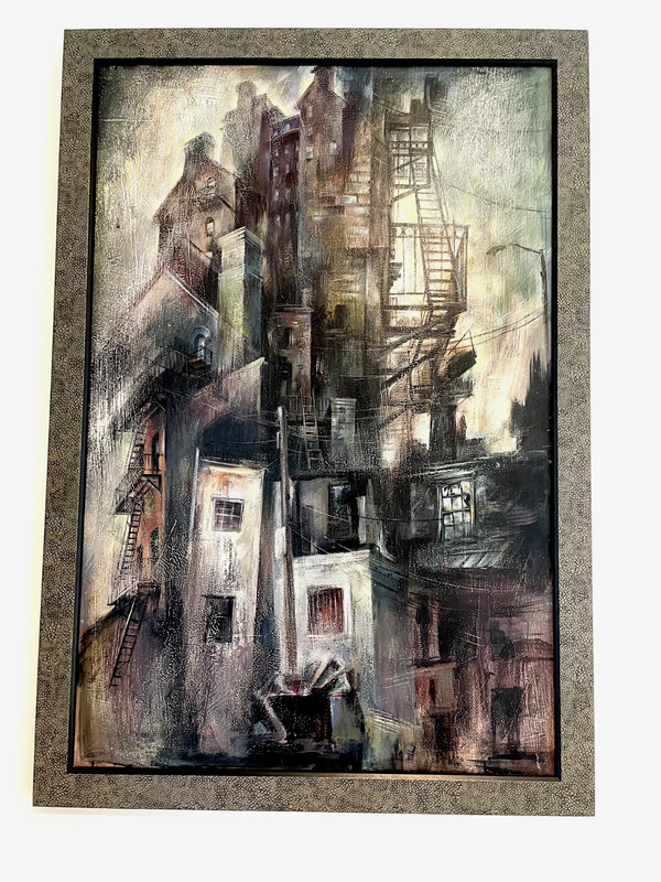 Large Abstract Painting 1987 Original Acrylic on Masonite Board Framed 33" x 23"