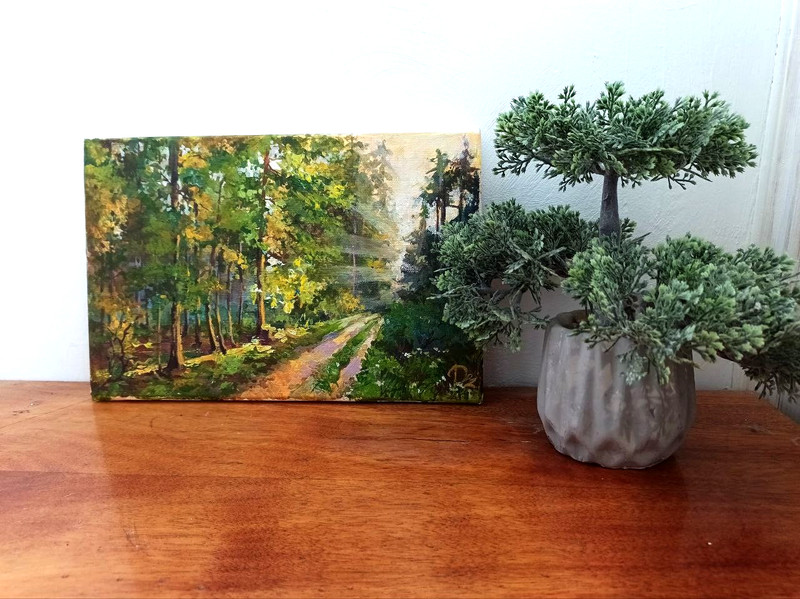 Original Painting Sunlight in the forest 20x30 cm. Morning Light, Impressionism. gallery