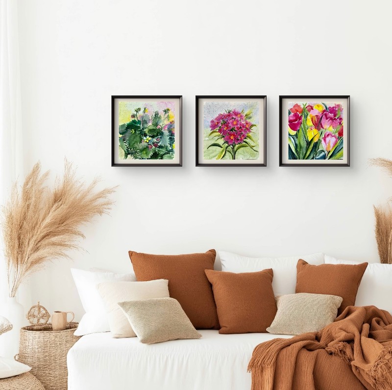 Original watercolor painting « Pink carnations» 15х14cm. By I. Tarasova gallery