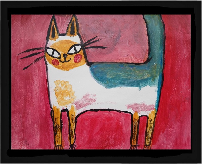 Abstract/Expressionism 11x14 Classy Cat Colorful One of a Kind Art Painting gallery