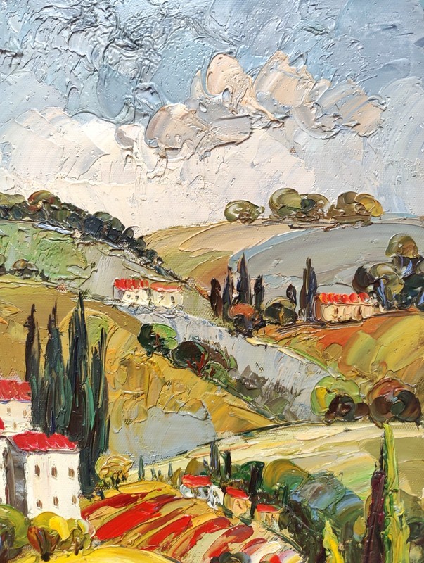 Italy Tuscany Impressionist Landscape Countryside Acrylic Painting Framed 13x17 gallery