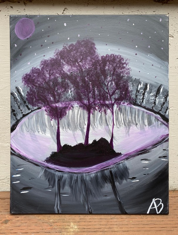 Original Acrylic Painting — Purple Trees Moon Reflection | 16x20 Canvas | Signed