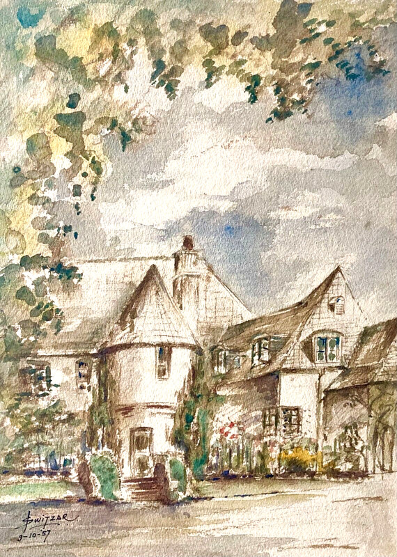 Bing Crosby Hillsborough Home Watercolor Architecture Real Estate House 50s Art