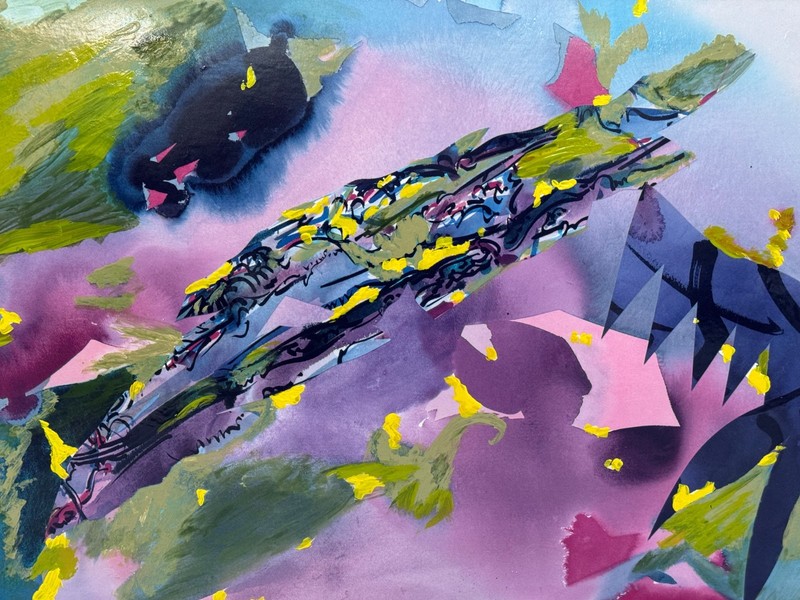 LARGE MIXED MEDIA ABSTRACT PAINTING UNSIGNED ON CRESCENT 218 BOARD MIXED PROCESS gallery