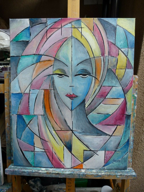 SUNDAY BLUE modern cubism NEW painting 16x20 canvas original art signed CROWELL gallery