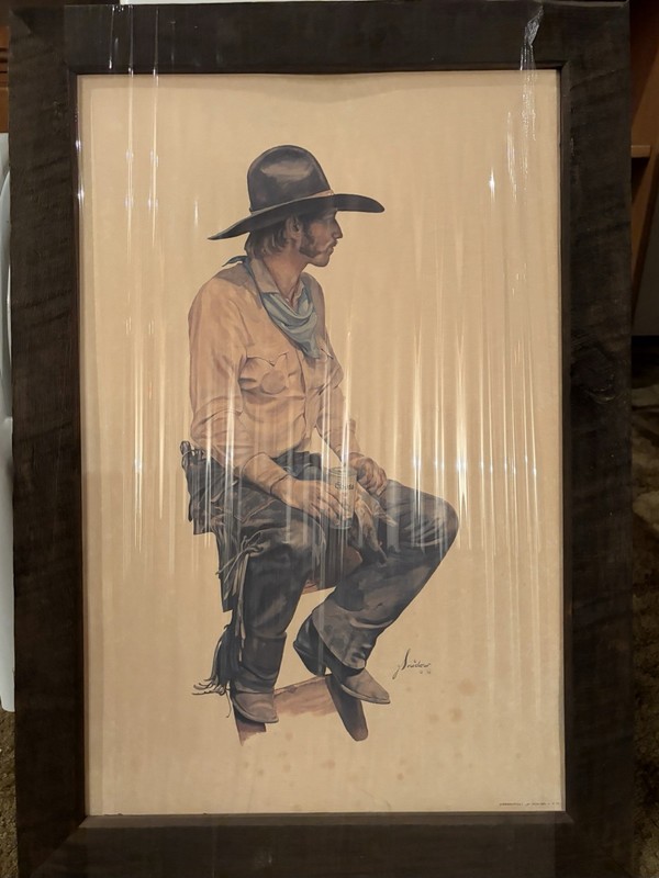 G. Snidow Signed Wooden Framed Cowboy Coors Western Painting. 1978 Portrait