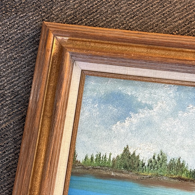 Vintage Framed Beach Landscape Painting Art Coastal Crane Fishing Wall Decor gallery