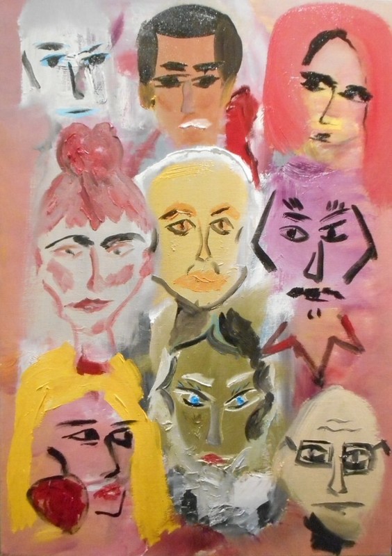 Faces: oil painting on canvas panel (19″ x 27″)