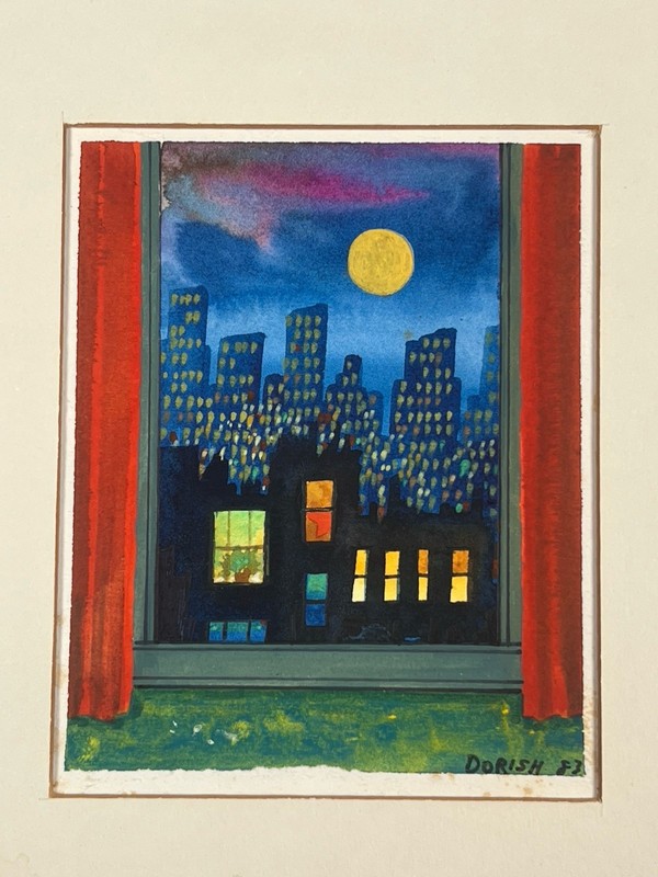 John Dorish Painting Original Watercolor 1983 NYC Cityscape Eighties