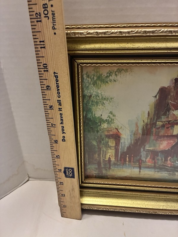 Vintage Painting of a Paris Street SIGNED DUBOIS in Gold Wood Frame 11 1/2 X 13” gallery