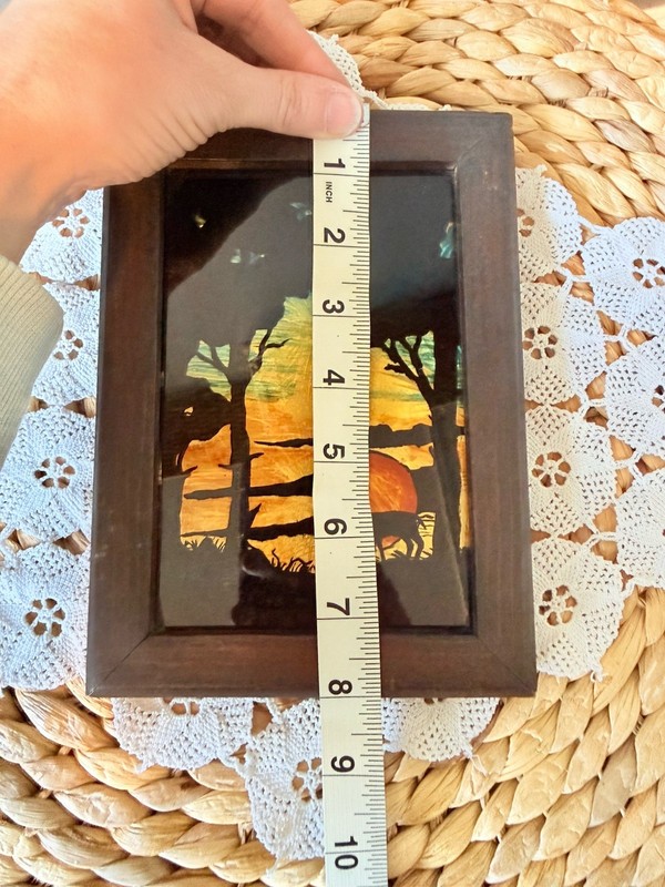 Antique Reverse Painted Glass Deer Sunset Art Foil Back 8x6 Handmade Wall Decor gallery