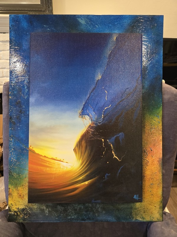 AHL Original ‘Gold Rush’ Mixed Media Seascape Abstract Painting Signed OOAK