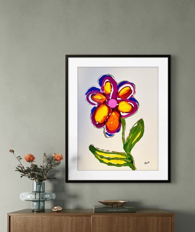 Flower One Expression 14X11 Original Art on Quality Paper by Mena gallery