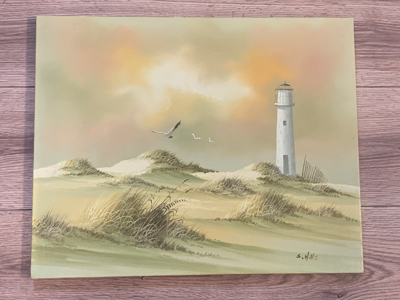 S Hills Original Coastal Lighthouse Landscape Oil Painting On Canvas 20×16