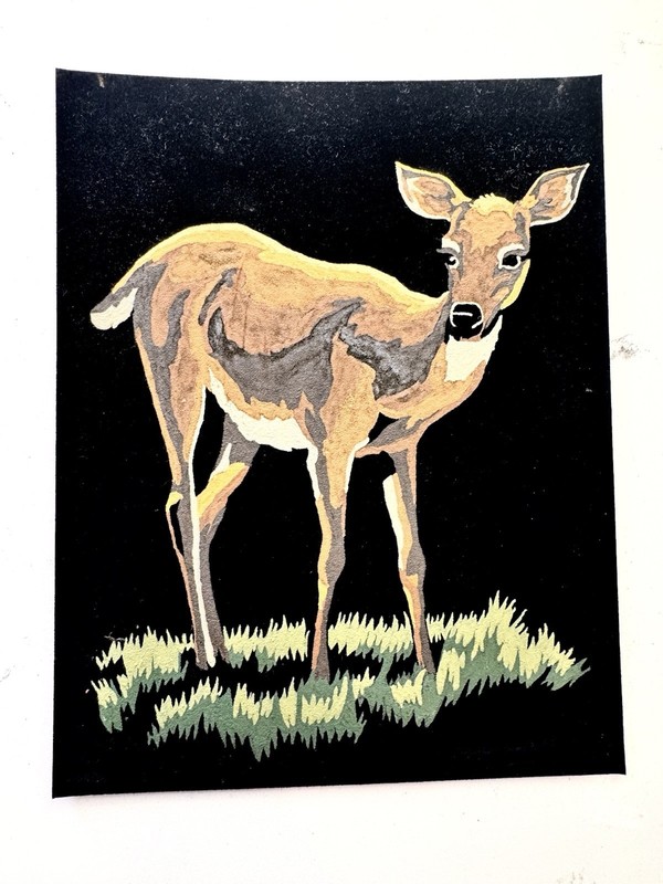Vintage Black Velvet Art Deer Painting Framed 10″ x 8.25″