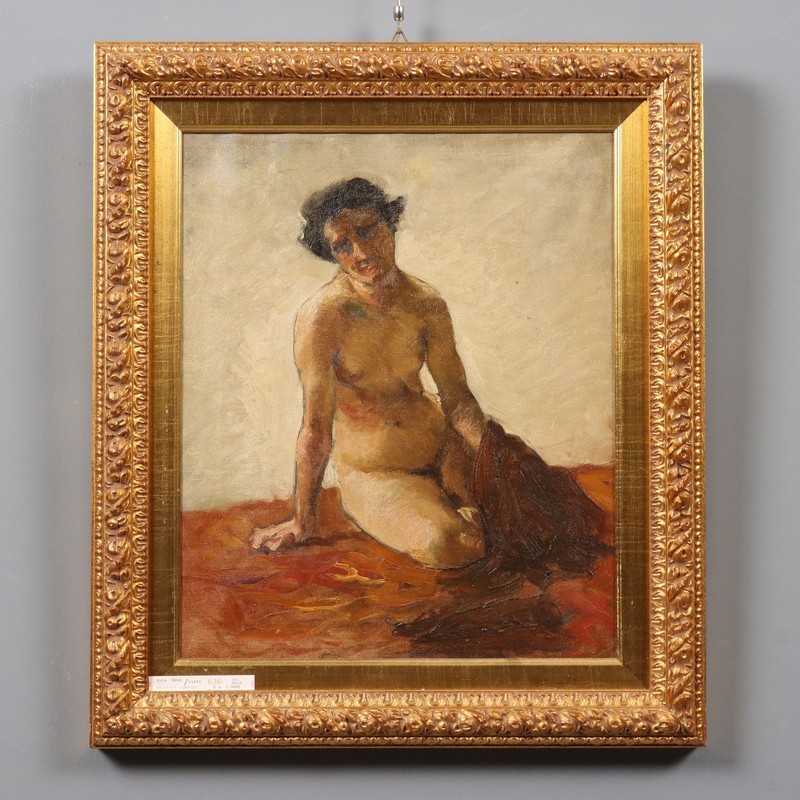 Antique Painting Signed Lorenzo Delleani Oil on Canvas 1860 ca. Original