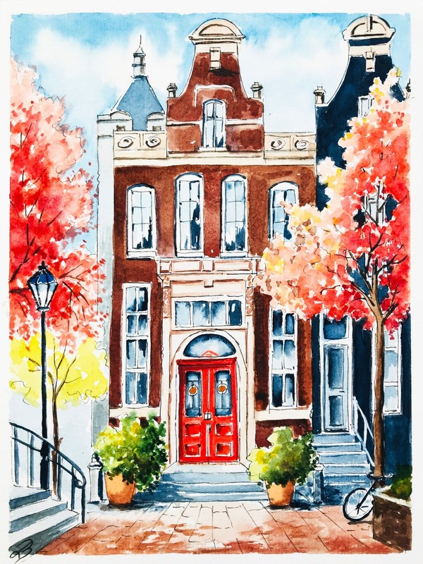 Original Art Amsterdam Painting Netherlands Cityscape Artwork 9x7" gallery