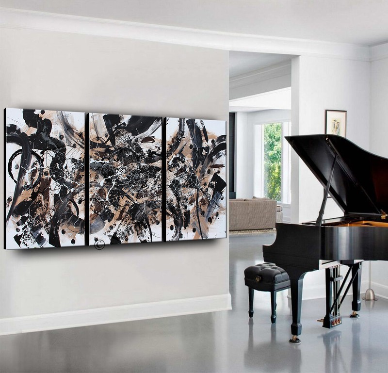 Black Abstract Art original Painting 3 Panels Contemporary Art, Nandita