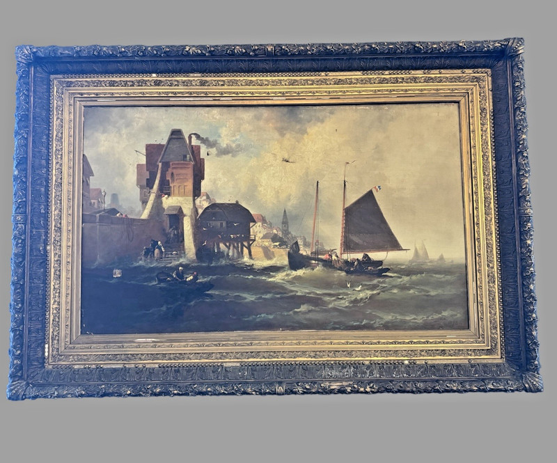 Antique Victorian Nautical Seascape Oil Painting on Canvas FD Briscoe