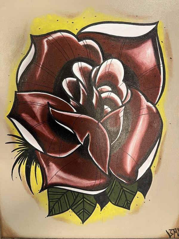 Red Rose 🌹 Graffiti Art Street Art Tattoo Art Oil /mix Painting On Canvas 18X24
