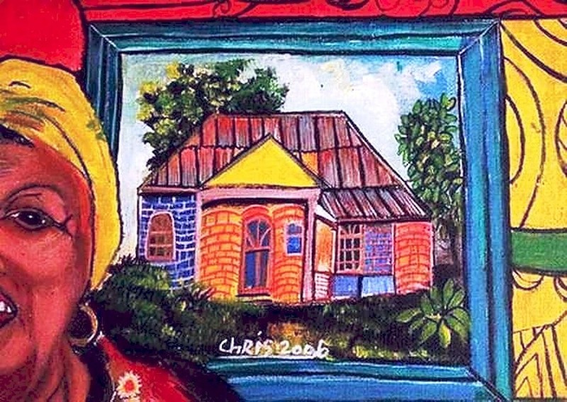 Christopher Harris Signed 2006 Acrylic Painting Miss Lou Jamaica Intuitive Style gallery