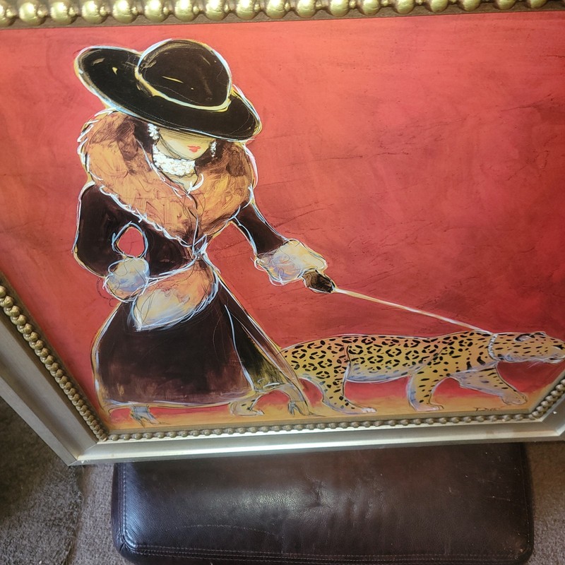 Karen Dupre woman walking cheetah oil painting