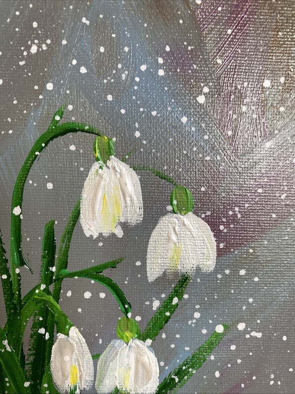 Snowdrops Flowers. ,8/10 Inches Original Painted On Canvas,abstract gallery
