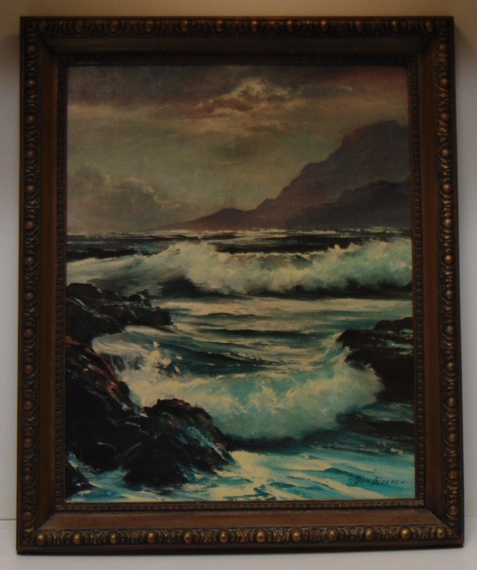 Vintage Rare Fine Art Dan Boemen Seascape Signed Oil on Canvas Painting 60s Era