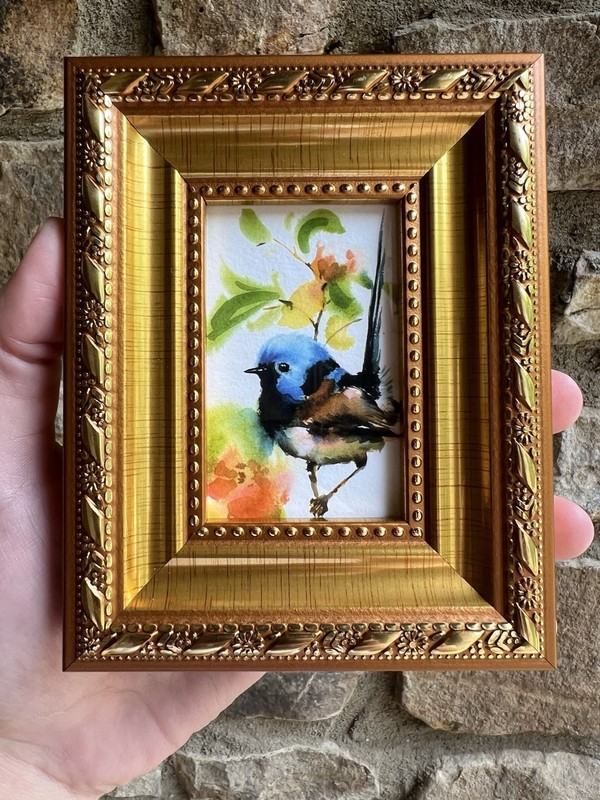 Print Bird,miniature Art ,small,mini, Framed,wall Art