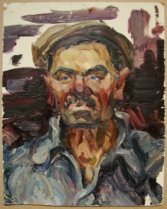 Ukrainian Soviet Oil Painting impressionism male portrait village worker