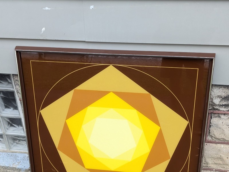 Geometric Painted Glass Op Art Hexagon MCM 37.25"x37.25" #06557 Sears #5364 60s gallery