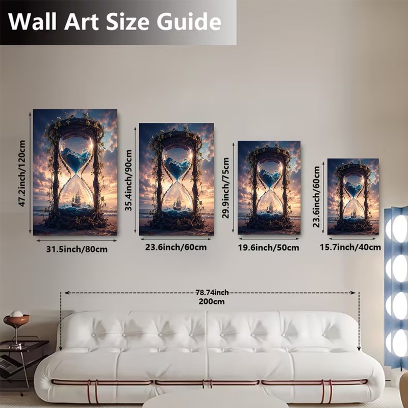 Fantasy Hourglass Ocean Canvas Wall Art, Surreal Sea Ship Print Coastal Beach gallery