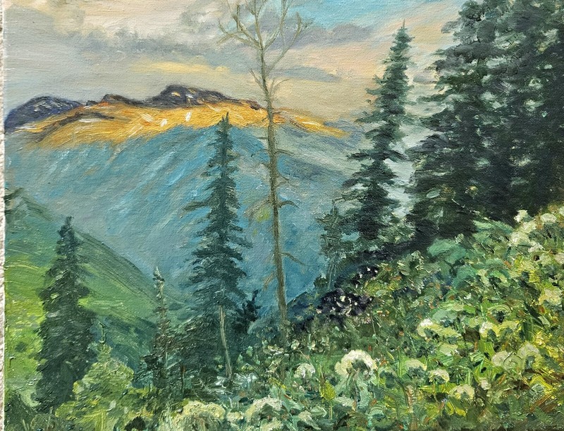 Daorong Oil Painting Beautiful Sunset View Over The Glacier,14×11