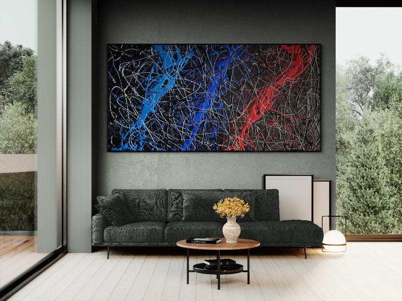 XXL Jackson Pollock Style BMW Motorsport Abstract Painting Canvas - 78x39 in gallery