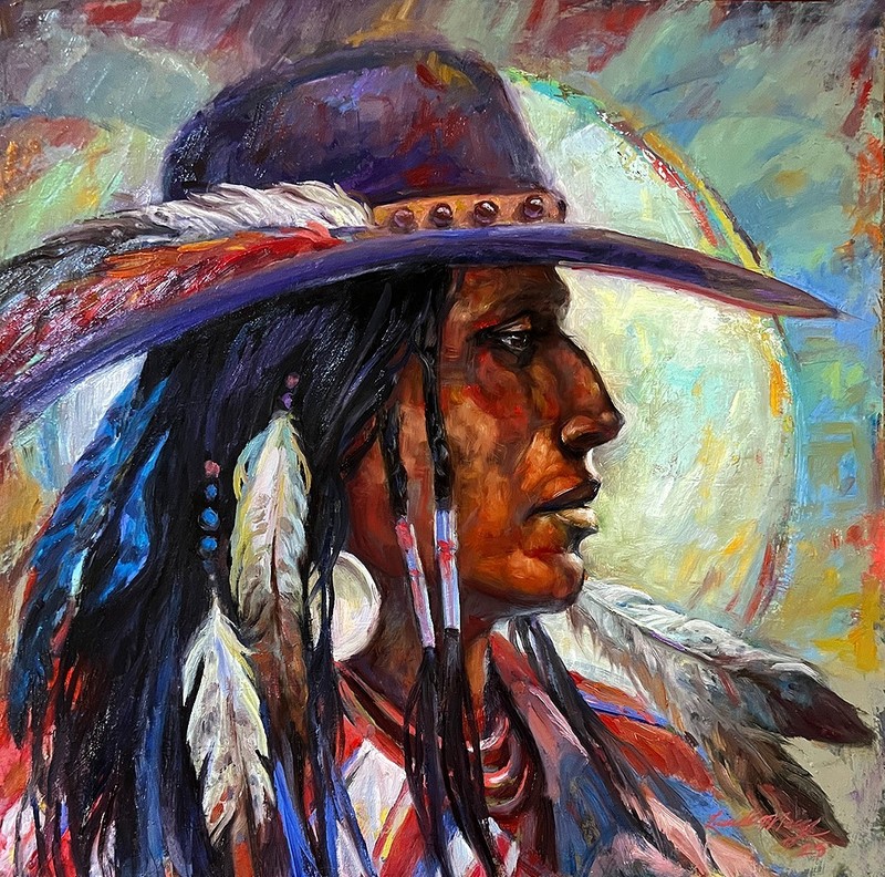 Original Oil painting Native American Indian COWBOY Lakota WESTERN ART Terpning