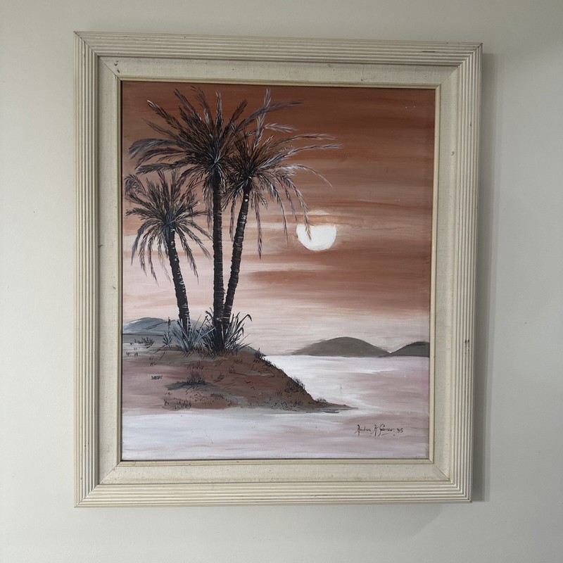 Palm Trees Beach at Sunset Painting Argentina Artist Andrea 1995