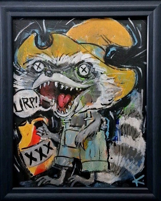 Racoon Americana Animal Painting THAYER Folk Art Outsider 8×10 Signed Canvas