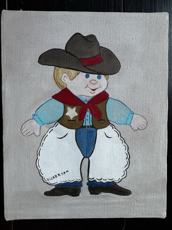 NICKERSON Vintage Oil Painting 1950s LITTLE COWBOY Western 8x10 Boise Idaho gallery
