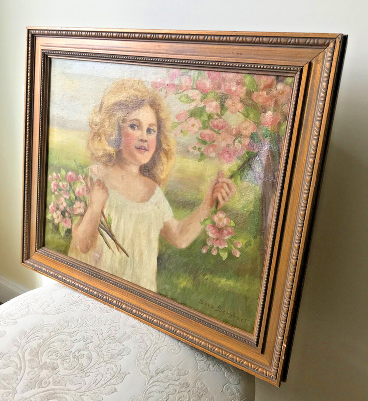 Vintage Framed Signed Sara Bernhart Original Oil Painting Hand Stretched Canvas gallery