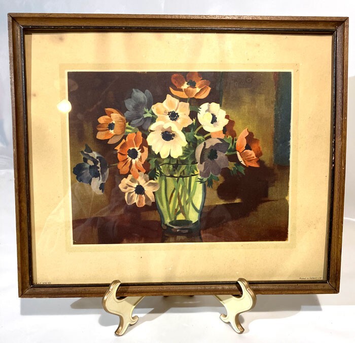 VINTAGE STILL LIIFE PRINT FRAMED FLOWERS IN VASE PRINTED IN HOLLAND 11″ X 13″