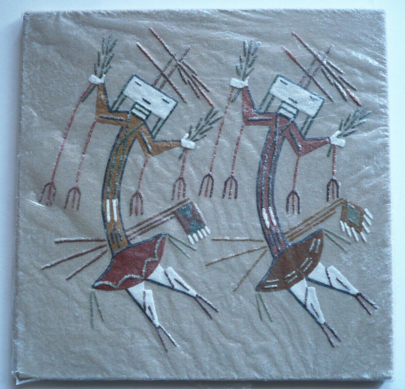 WATCHMAN, VINTAGE modern SAND PAINTING SANDPAINTING SAND ART TWO DANCING FIGURES gallery