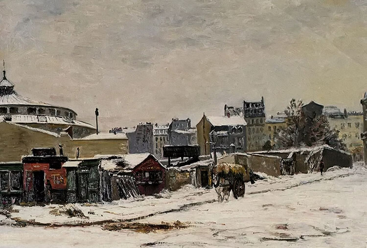 Oil painting Hippolyte Camille Delpy Cirque Dhiver village landscape in winter